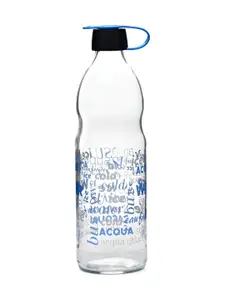 Athome by Nilkamal Blue Single Printed Glass Water Bottle 1L