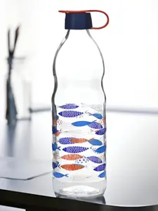 Athome by Nilkamal Blue and Transparent Single Printed Glass Water Bottle 1L