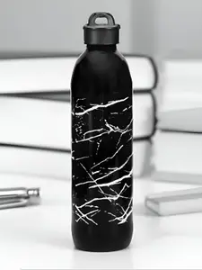 Athome by Nilkamal Black and White Single Printed Glass Water Bottle 1L