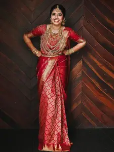 KALINI Red Ethnic Woven Designer Cotton Silk Saree