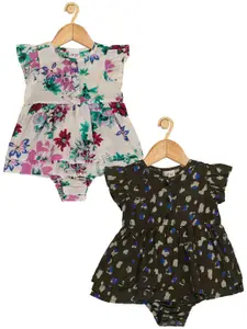 Creative Kids Infant Girls Pack Of 2 Floral Print Flutter Sleeves Cotton Fit & Flare Dress