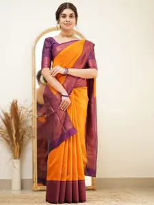 BerMondsey Orange Woven Design Silk Blend Banarasi Saree
