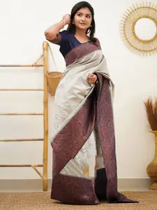 BerMondsey Grey Woven Design Silk Blend Banarasi Saree