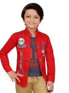 BAESD Boys Typography Printed Stand Collar Lightweight Open Front Jacket
