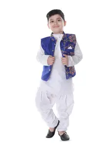 BAESD Boys Floral Thread Work Mandarin Collar Regular Kurta With Pyjamas