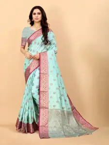 bansari textiles Turquoise Blue Ethnic Motifs Zari Designer Banarasi Saree