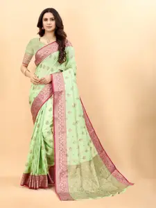 bansari textiles Lime Green Ethnic Motifs Zari Designer Banarasi Saree