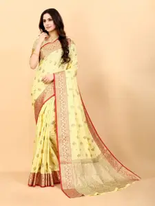 bansari textiles Yellow Ethnic Motifs Zari Designer Banarasi Saree