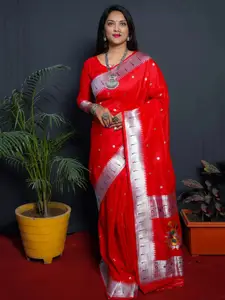 DIVASTRI Ethnic Motif Woven Design Kanjeevaram Pure Silk Zari Saree