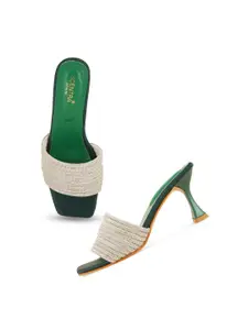 SCENTRA Green Embellished Slim Heeled Sandals