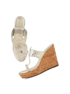 SCENTRA Silver-Toned Embellished Wedge Sandals
