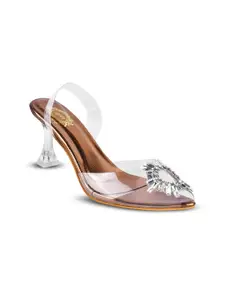 Stylestry Copper-Toned Embellished Stiletto Pumps