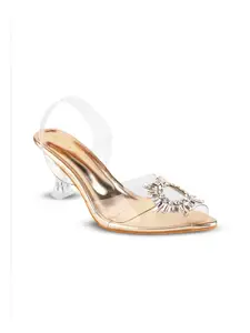 Stylestry Gold-Toned Embellished Stiletto Pumps
