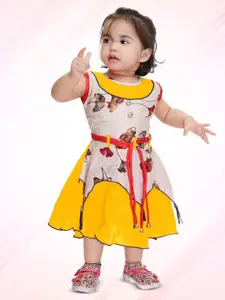 BAESD Kids Floral Round Neck Sleeveless Concealed Zip Cotton Fit and Flare Dress