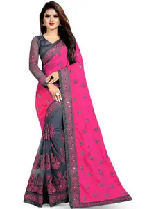 AB YOUNG Pink & Pink Embroidered Net Half and Half Saree