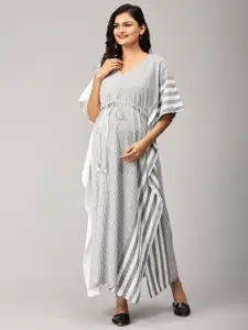 The Mom Store Striped Pure Cotton Maternity Kaftan Nightdress