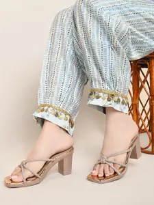 XE Looks Embellished Open Toe Block Heels