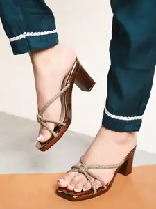 XE Looks Embellished Open Toe Block Heels