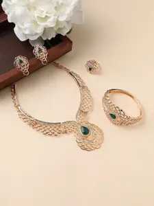 Anouk Green Stone-Studded Gold-Plated  Necklace & Earrings
