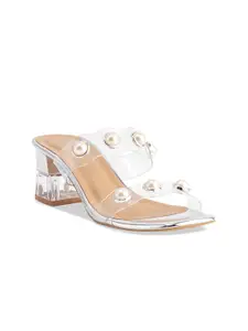 ERIDANI Embellished Open Toe Block Heels