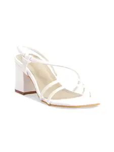 ERIDANI White PU Block Sandals with Buckles
