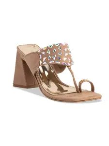ERIDANI Embellished Open Toe Block Heels