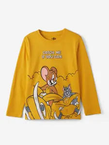 The Souled Store Boys Mustard Yellow Tom & Jerry Printed Pure Cotton T-shirt