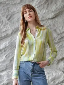 Selvia Women Green Standard Multi Stripes Striped Casual Shirt