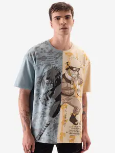 The Souled Store Off White Naruto:Battle Ready Printed Pure Cotton Oversized T-shirt