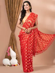 MAHALASA Red Floral Ethnic Woven Design Art Silk Saree