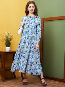 Globus Floral Printed Long Sleeves Round Neck Maxi Casual Dress