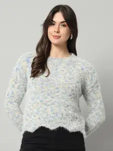 BROOWL Speckled Self Design Woollen Pullover