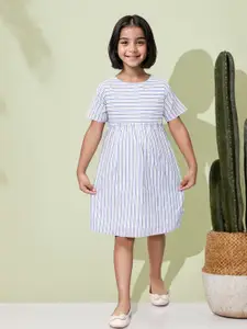 Toonyport Girls Round Neck Striped Fit & Flare Dress