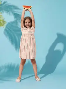 Toonyport Girls Round Neck Striped Fit & Flare Dress