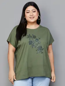 Nexus by Lifestyle Plus Size Floral Printed Round Neck Extended Sleeves Cotton T-Shirt