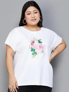 Nexus by Lifestyle Plus Size Floral Printed Round Neck A-Line Knitted Top