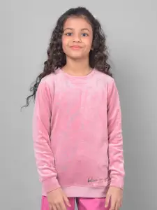 Crimsoune Club Girls Peach-Coloured Printed Sweatshirt