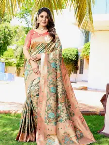 Amoha Silk Woven Design Floral Zari Pure Silk Banarasi Saree