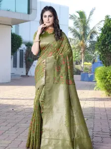 Amoha Silk Floral Woven Design Zari Pure Silk Tussar Saree