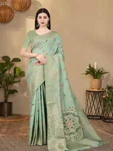 Amoha Silk Ethnic Motifs Printed  Woven Design Zari Pure Silk Tussar Saree