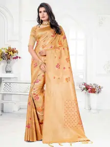 Amoha Silk Flotal Woven Design Zari Pure Silk Tussar Saree