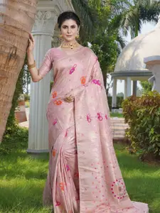 Amoha Silk Floral Woven Design Zari Pure Silk Tussar Saree