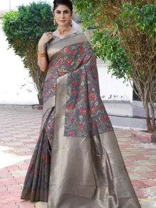 Amoha Silk Woven Design Floral Zari Pure Silk Tussar Saree