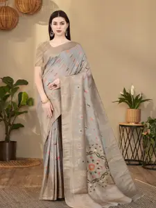 Amoha Silk Woven Design Floral Zari Pure Silk Tussar Saree
