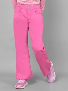 Crimsoune Club Girls Pink Slim Fit Slash Knee Stretchable Jeans