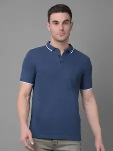 Crimsoune Club Men Blue Polo Collar Slim Fit T-shirt