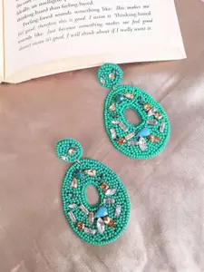 Crunchy Fashion Stone-Studded Beaded Oval Drop Earrings