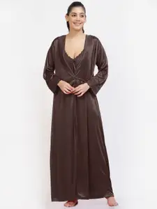 NIGHT KEYS 2 Pieces Satin Maxi Nightdress With Robe
