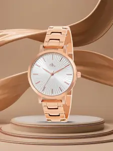 DressBerry Women Silver-Toned Brass Dial & Rose Gold Toned Bracelet Style Straps Analogue Watch DB_SS23_4B