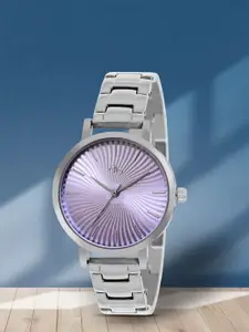 DressBerry Women Purple Brass Dial & Silver Toned Bracelet Style Straps Analogue Watch DB_SS23_4A